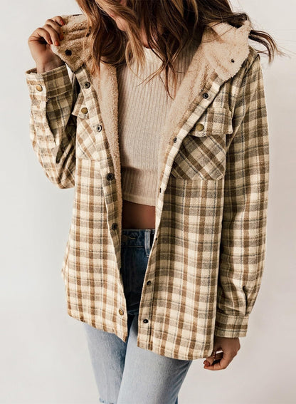 Thickened Flannel Plaid Jacket Coat With Hood