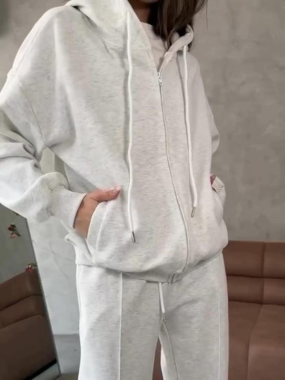 Women's Solid Zip Hoodie Set Suits Two-piece set