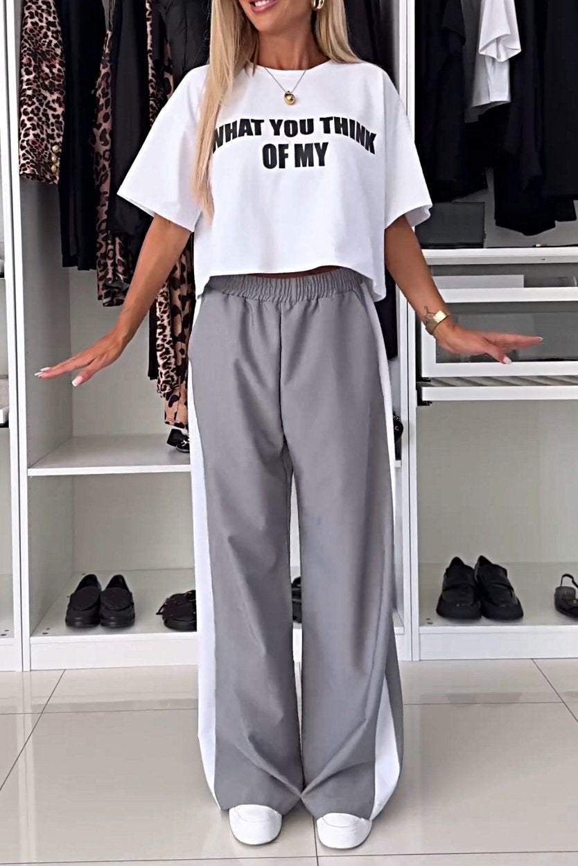 Women's Fashion Printed Casual T-shirt and Pants Two-piece Set Set