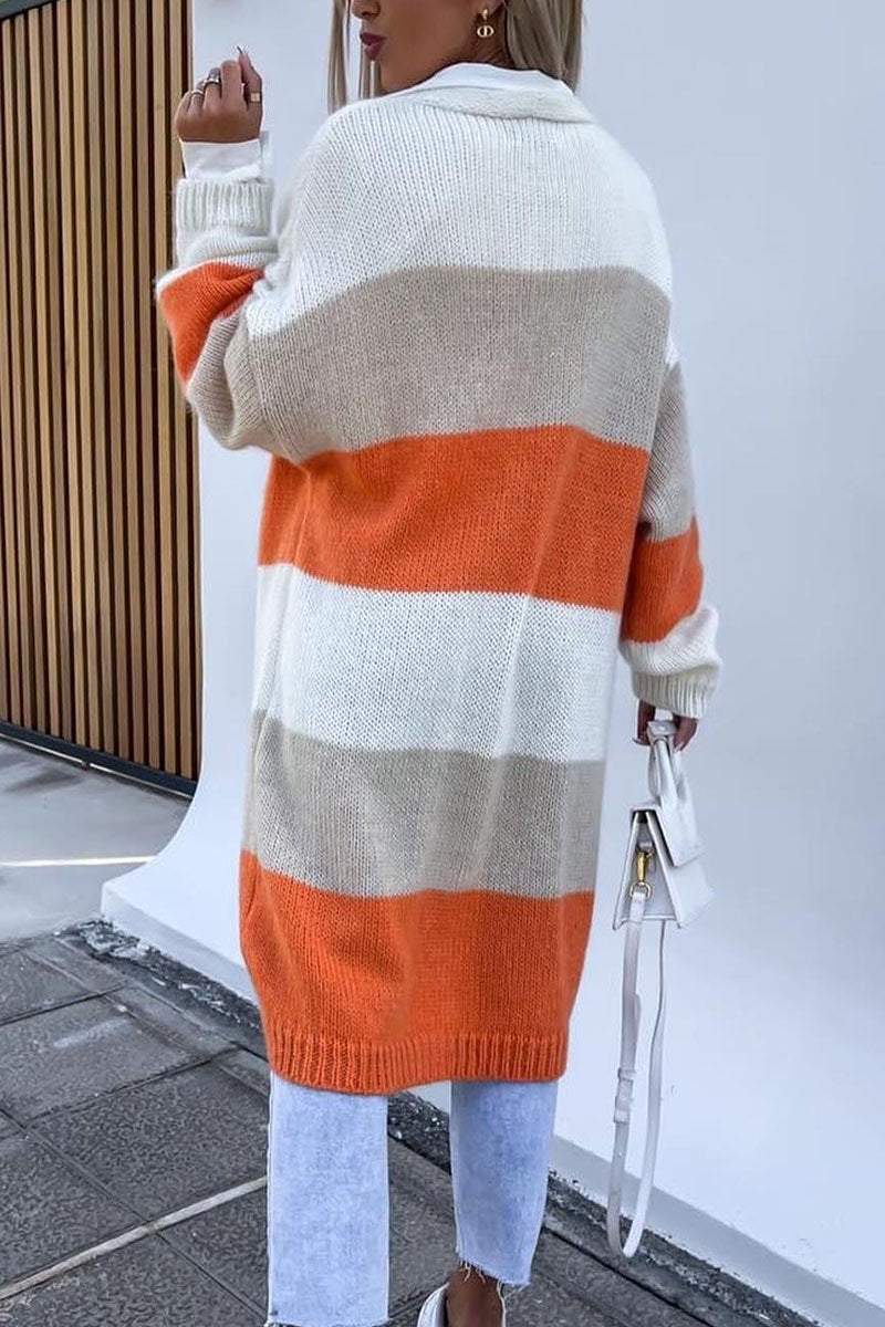 Casual Striped Sweater Coat Sweater Tops