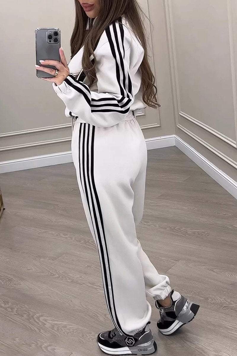 Women's Lapel Collar Long Sleeve Striped Patchwork Casual Suit autumn Sets Suit Two piece sets