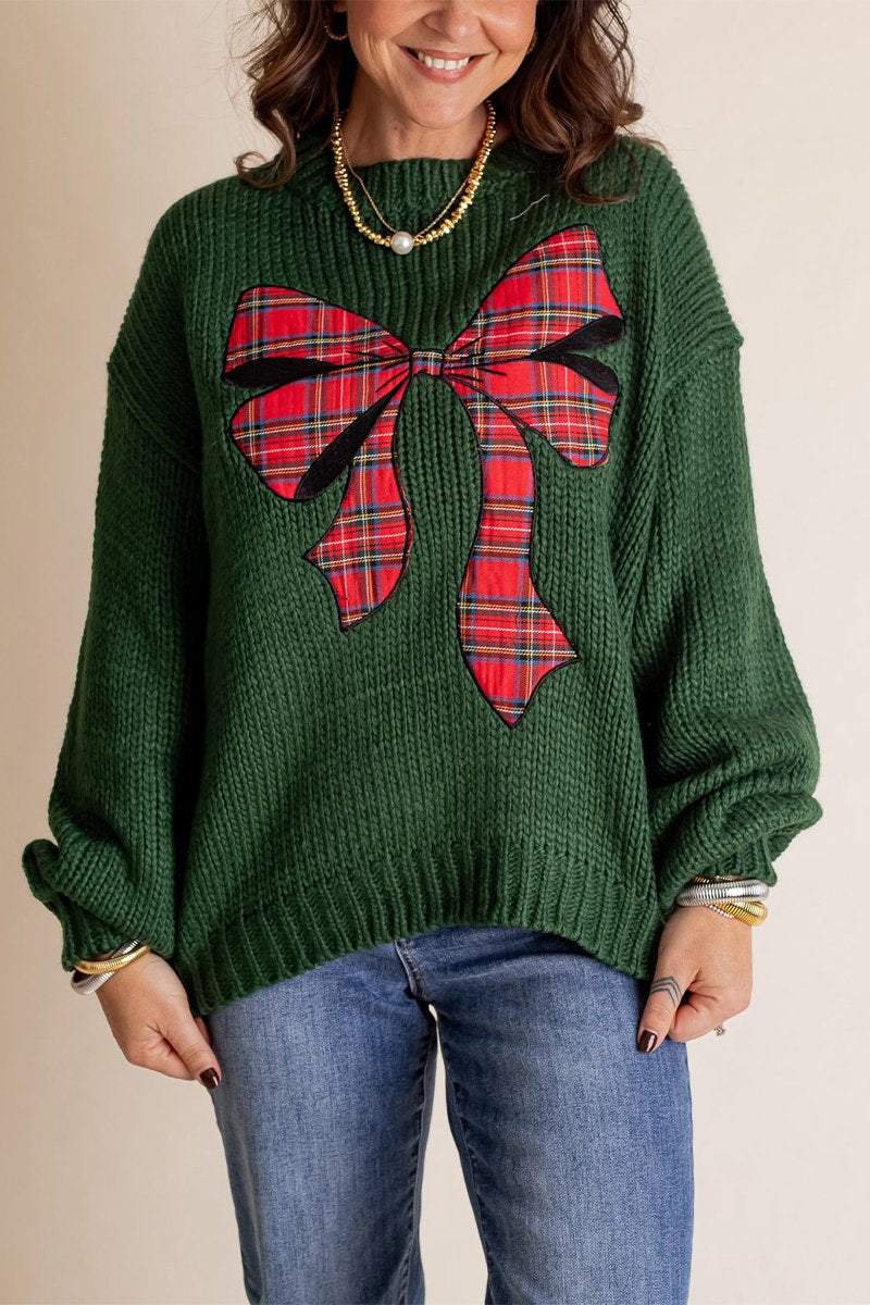 Women's Christmas Knitted Bow Sweater Cotton Sweaters Top