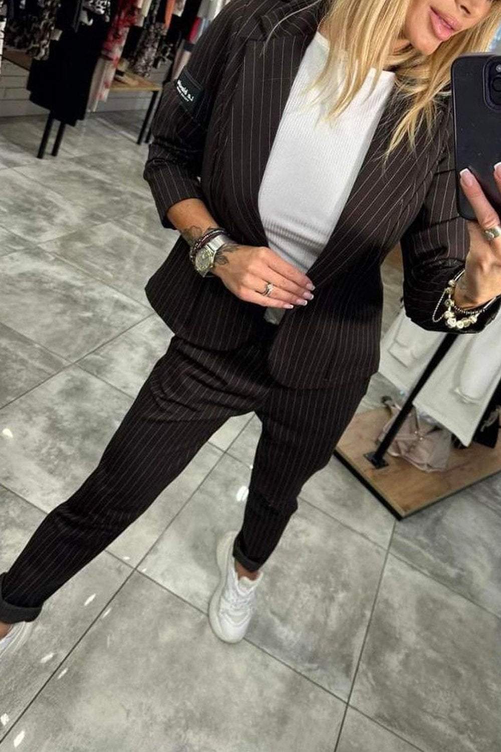 Women's Striped Top + Stretch Pants Two-piece Set Pant sets Set