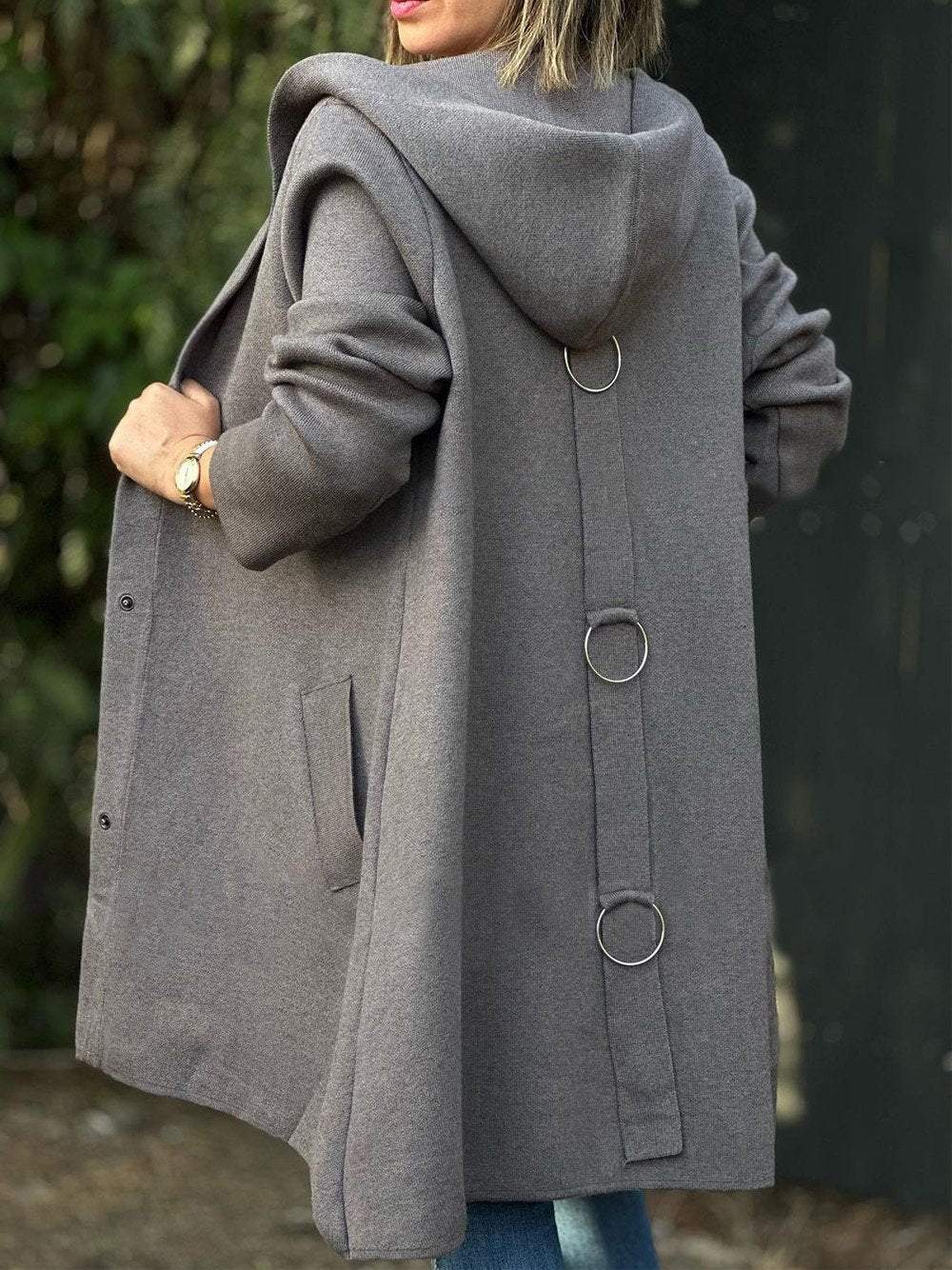 Women's Solid Color Woolen Fabric Hooded Cape Jacket Jacket