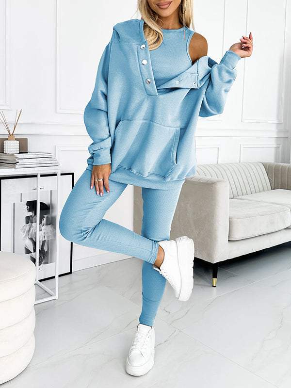 (S-5XL) Plus Size Casual and Comfortable Hooded Sweatshirt Three-piece Suit suit three-piece suit