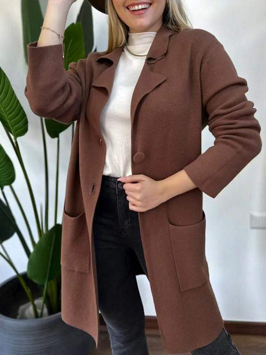 Women's Lapel Long-sleeved Knitted Casual Jacket Jacket