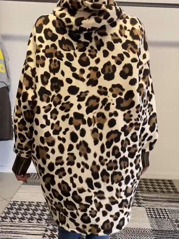 Women's Leopard Print Long Sleeve Hooded Sweatshirt Sweatshirt Tops