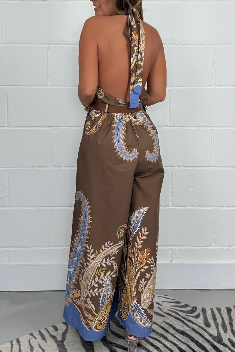 Women's Print Belted Jumpsuit Jumpsuit