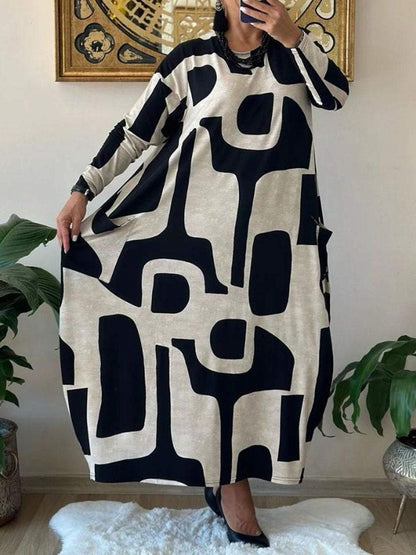 Women's Casual Printed Long Sleeve Dress Dress