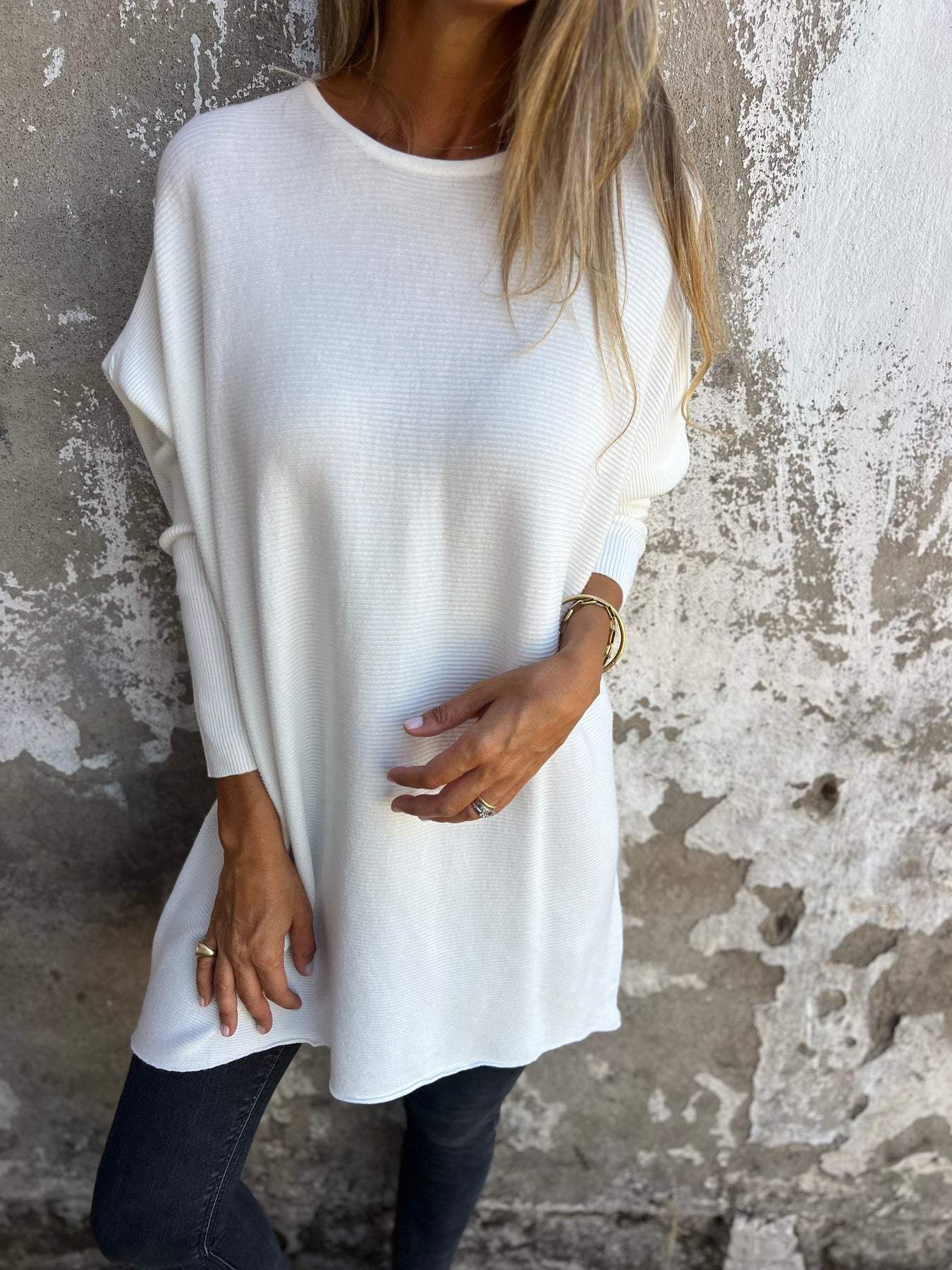 Round Neck Long Sleeve Knitted Top cotton Top