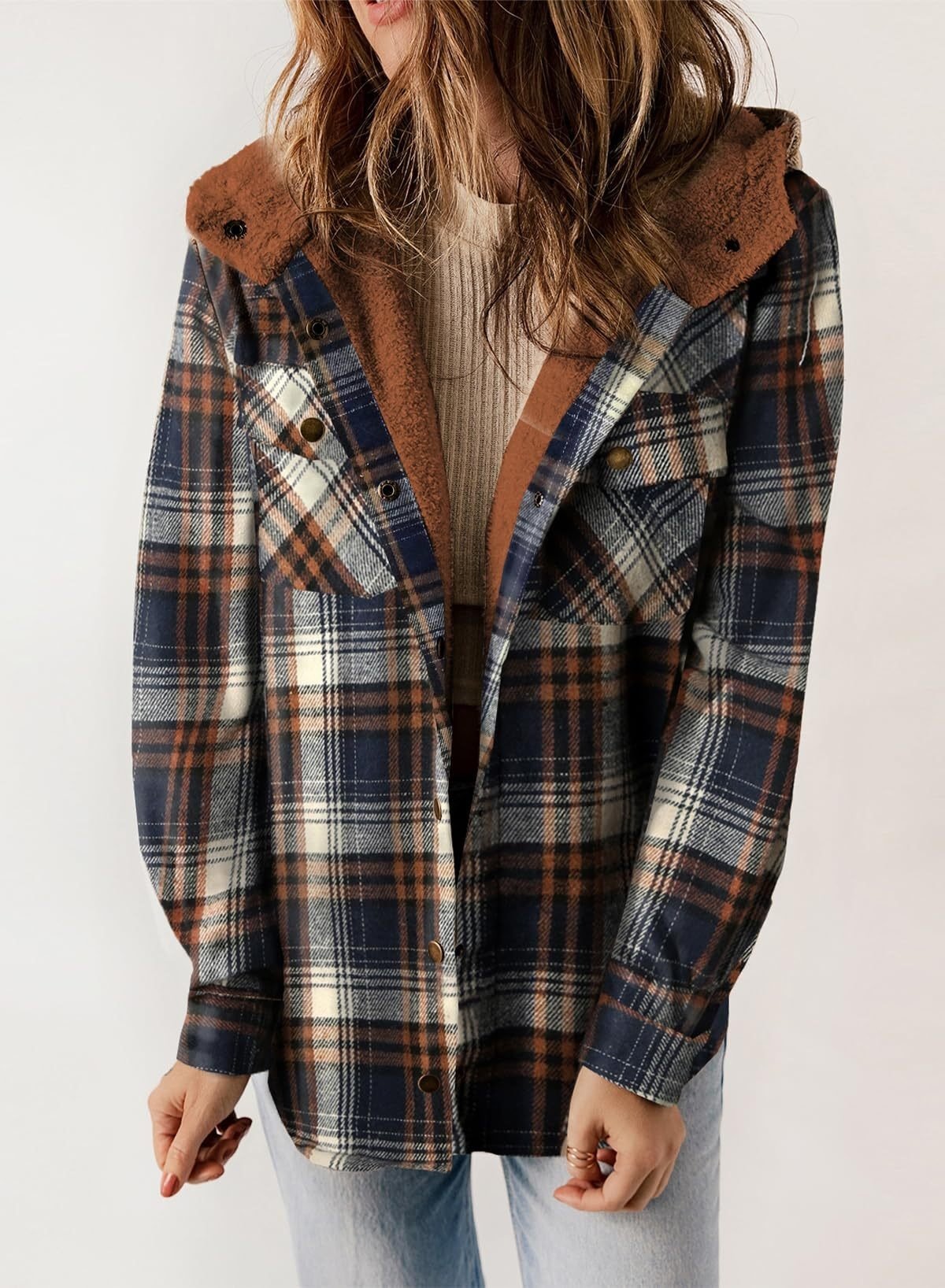 Thickened Flannel Plaid Jacket Coat With Hood