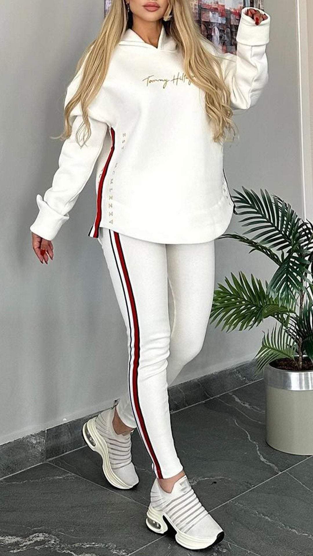 Women's Hooded Long-sleeved Striped Casual Suit Suit