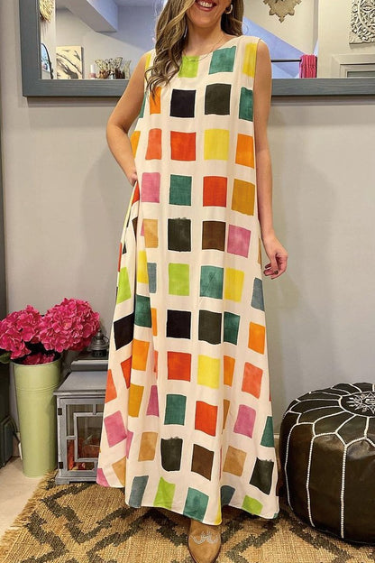 Women's Colorful Plaid Print Maxi Dress Dress