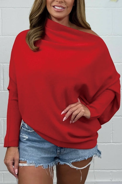 Women's Solid color knitted asymmetric slant collar sweater Sweater Top