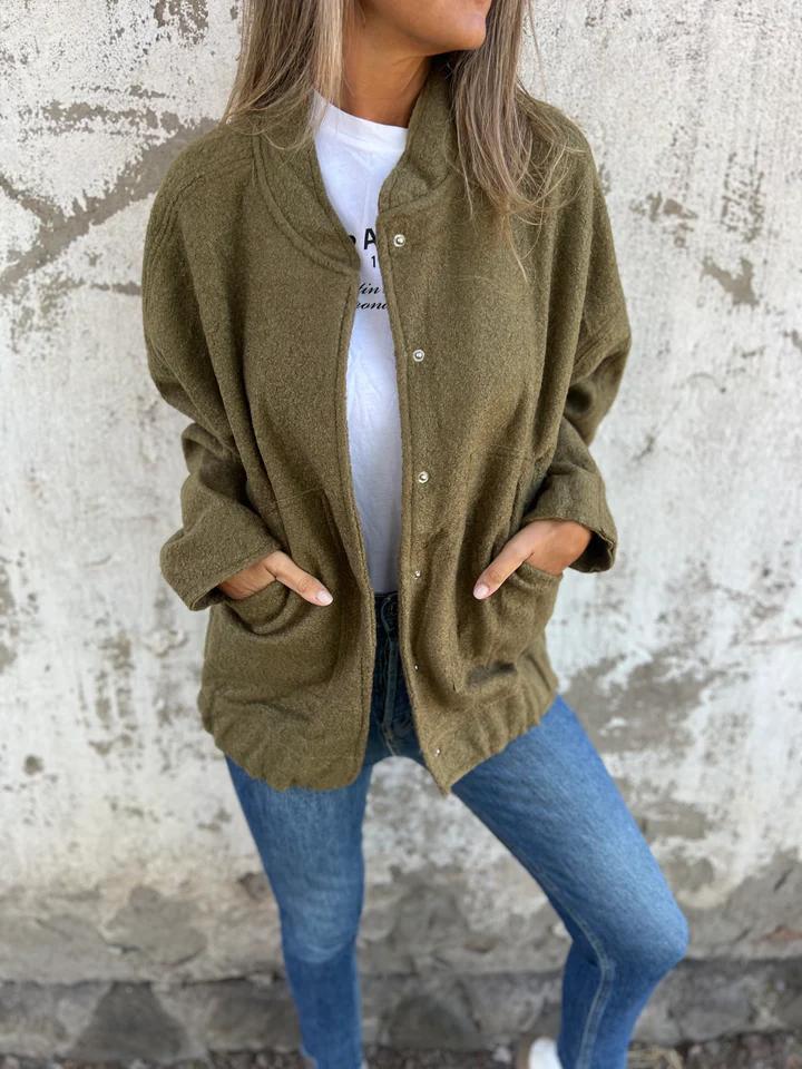 Casual Round Neck Single Breasted Jacket cotton Jacket