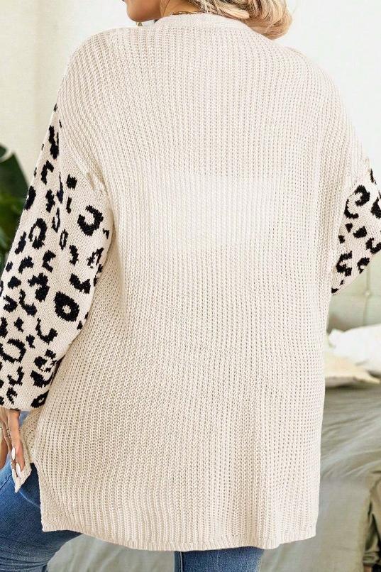 Women's casual sleeve leopard print patchwork knitted cardigan Coats skirts Top