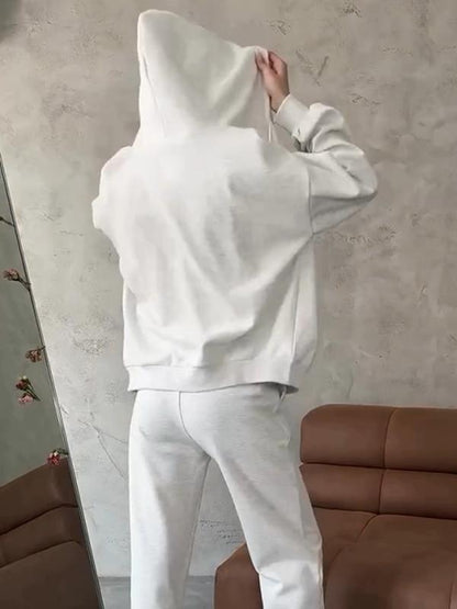 Women's Solid Zip Hoodie Set Suits Two-piece set