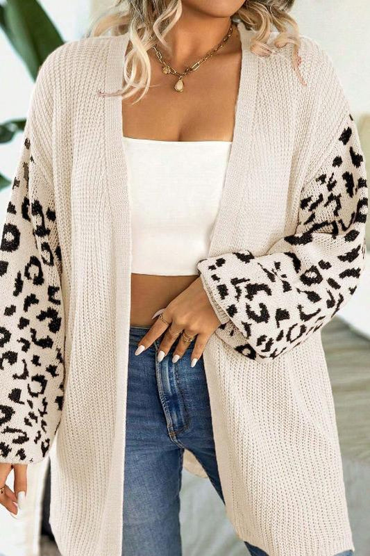 Women's casual sleeve leopard print patchwork knitted cardigan Coats skirts Top