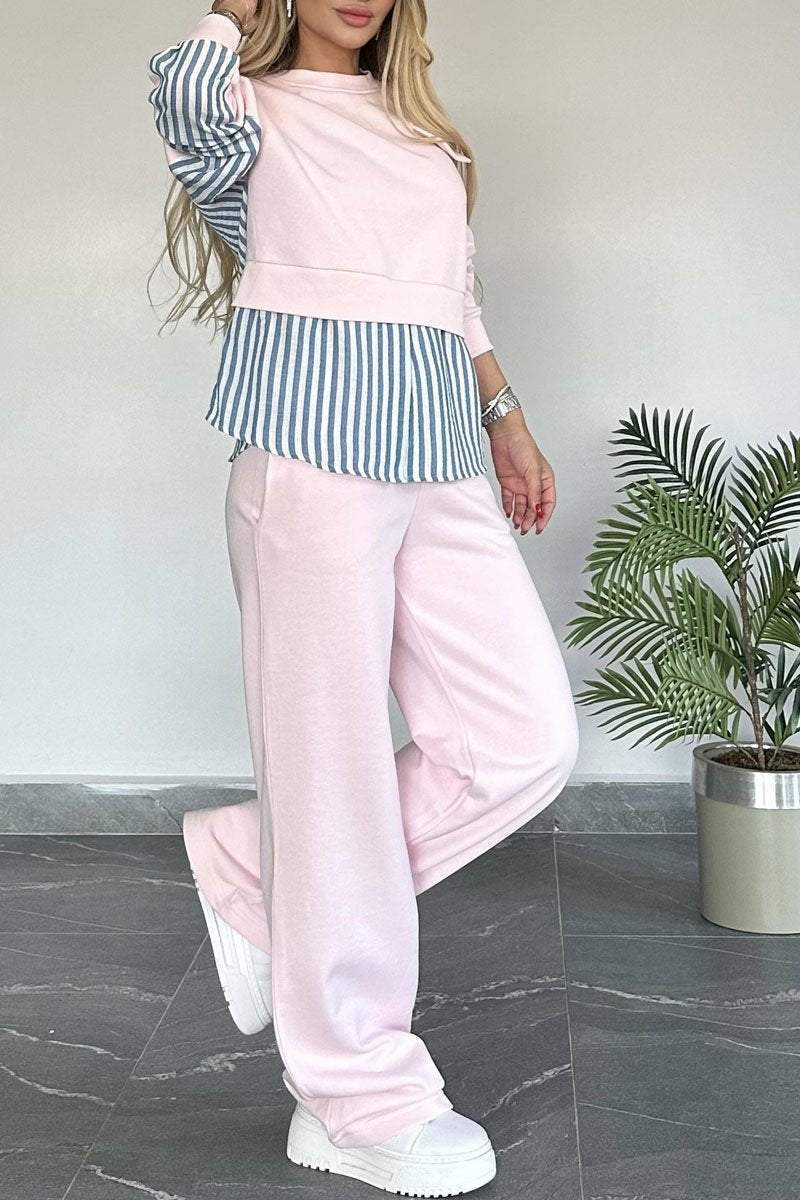 Women's Casual Striped Patchwork Long-sleeved Two-piece Set Sets Two piece sets