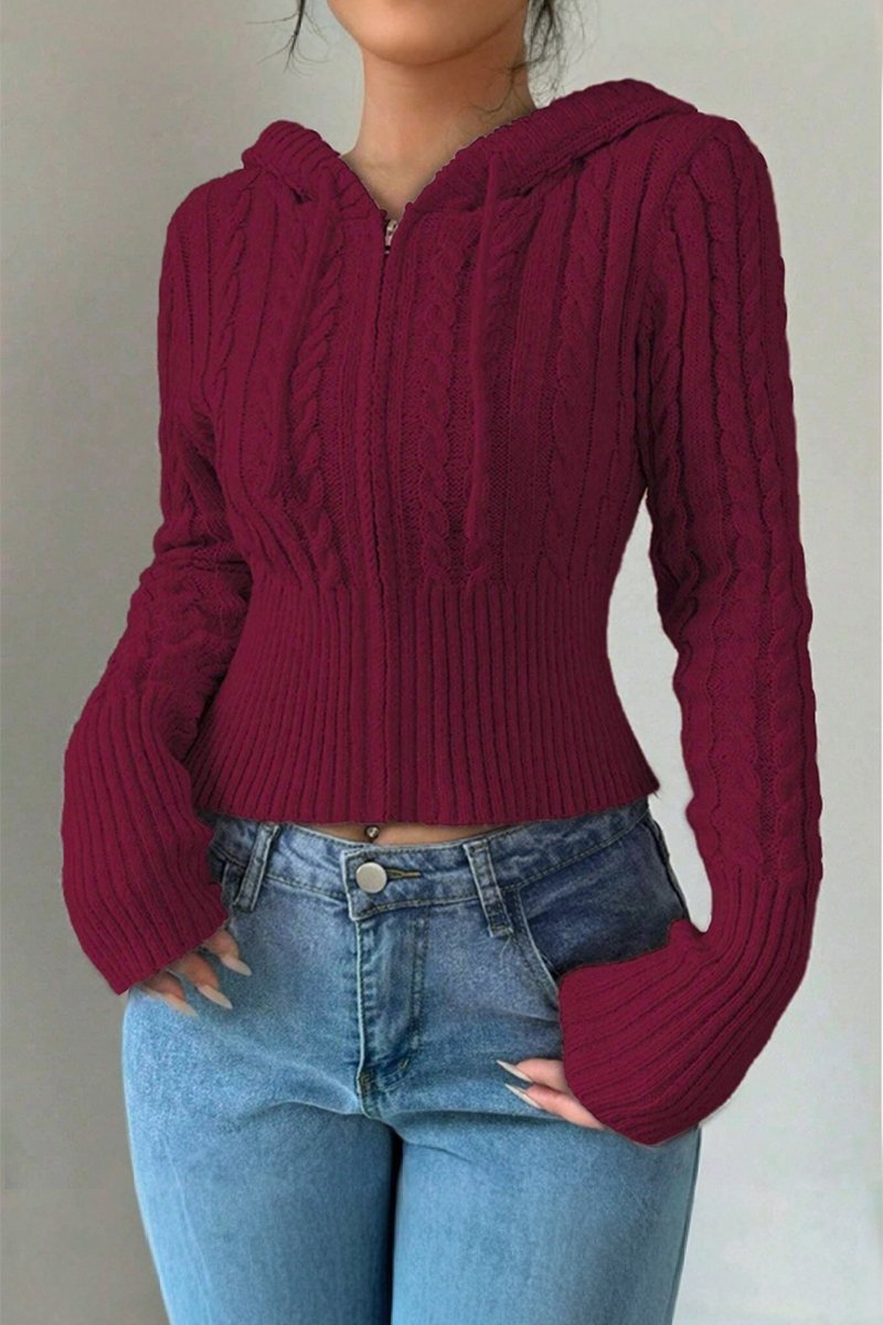 Women's Casual Solid Color Hooded Short Sweater sweatshirts Top