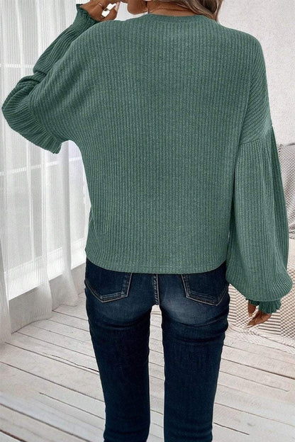 Women's Casual Solid Color Pit Strip Lantern Sleeve Top sweatshirts Top