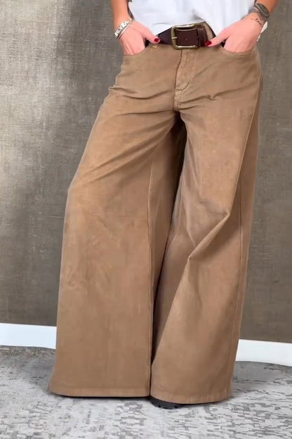 Women's Casual Solid Color Corduroy Wide Leg Pants Bottoms pants