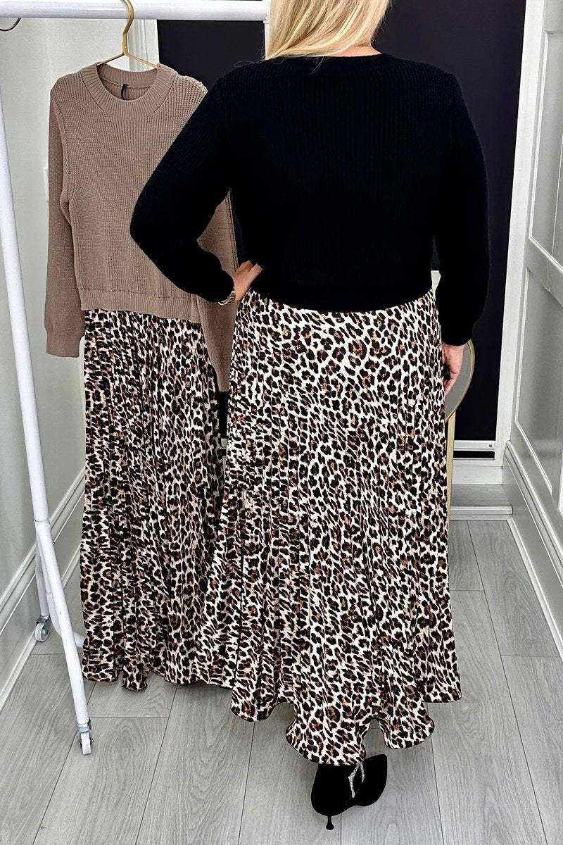 Women's Round Neck Leopard Print Dress Dress Maxi Dress