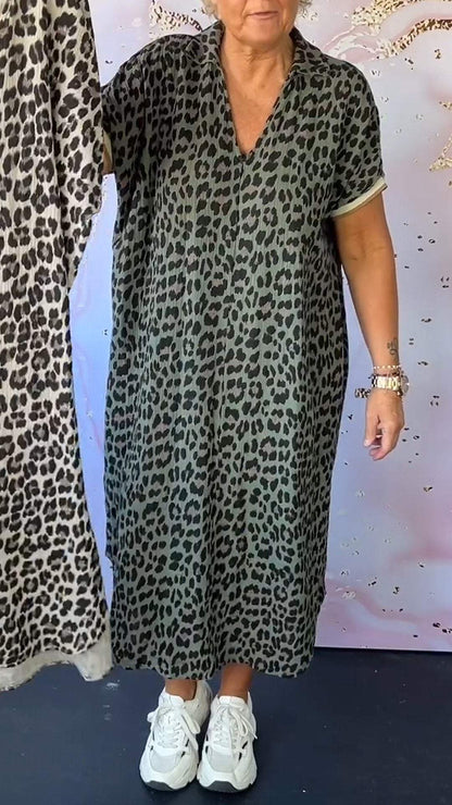 Women's V-neck Short-sleeved Leopard Print Casual Dress dress