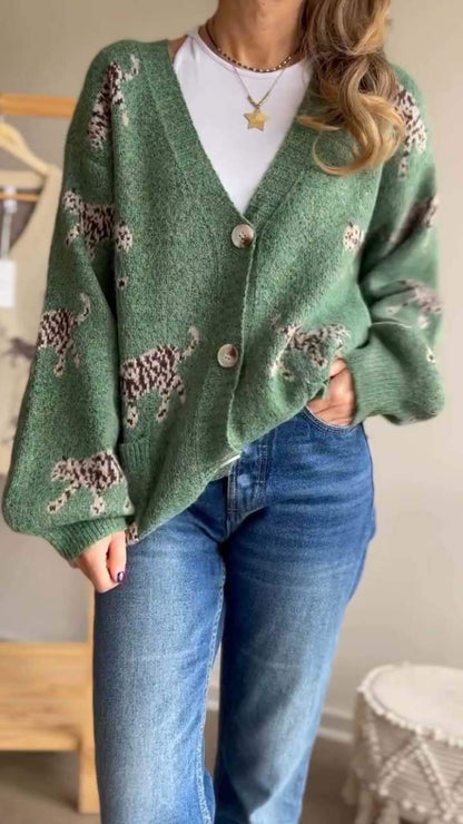 Women's Casual Print Knit Jacket Cardigan Jacket