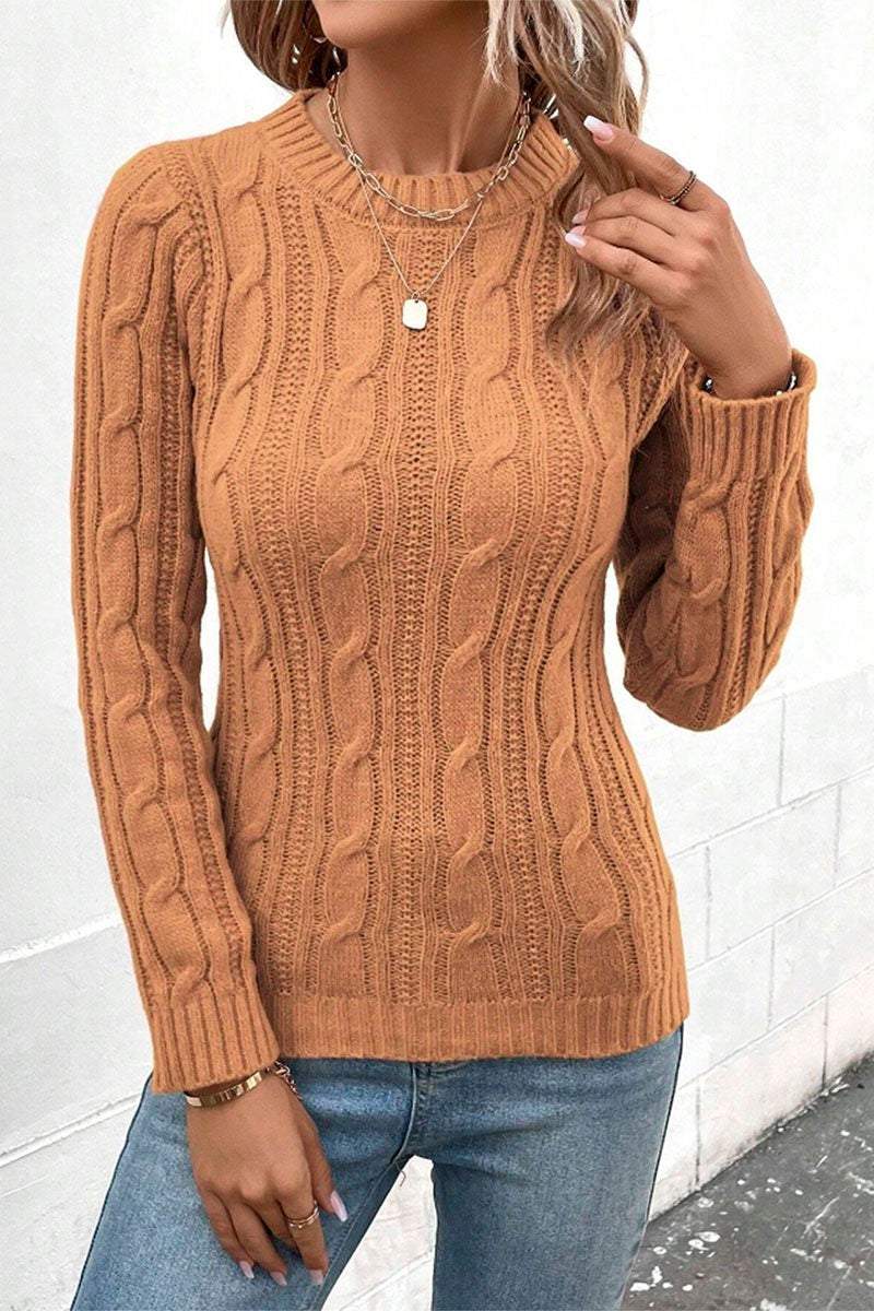 Women's Round Neck Solid Color Knitted Sweater sweaters Top