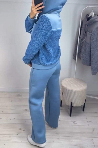 Solid Color Lamb Wool Coat for Women Pant sets sets Two piece sets