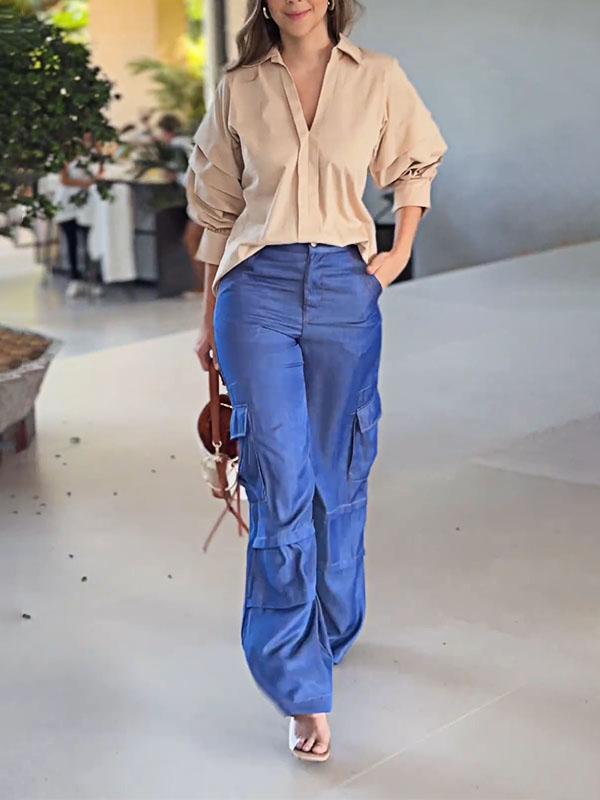 Women's Solid Color Shirt and Denim Pants Two-piece Set Purchased Separately Set Two-piece