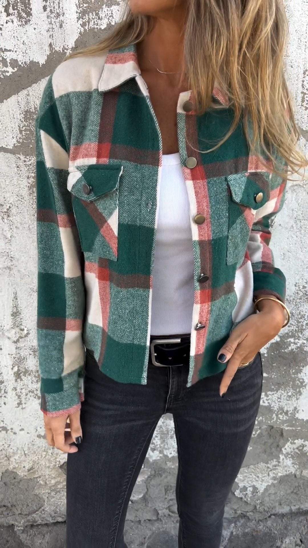 Casual Lapel Plaid Coat Coat cotton