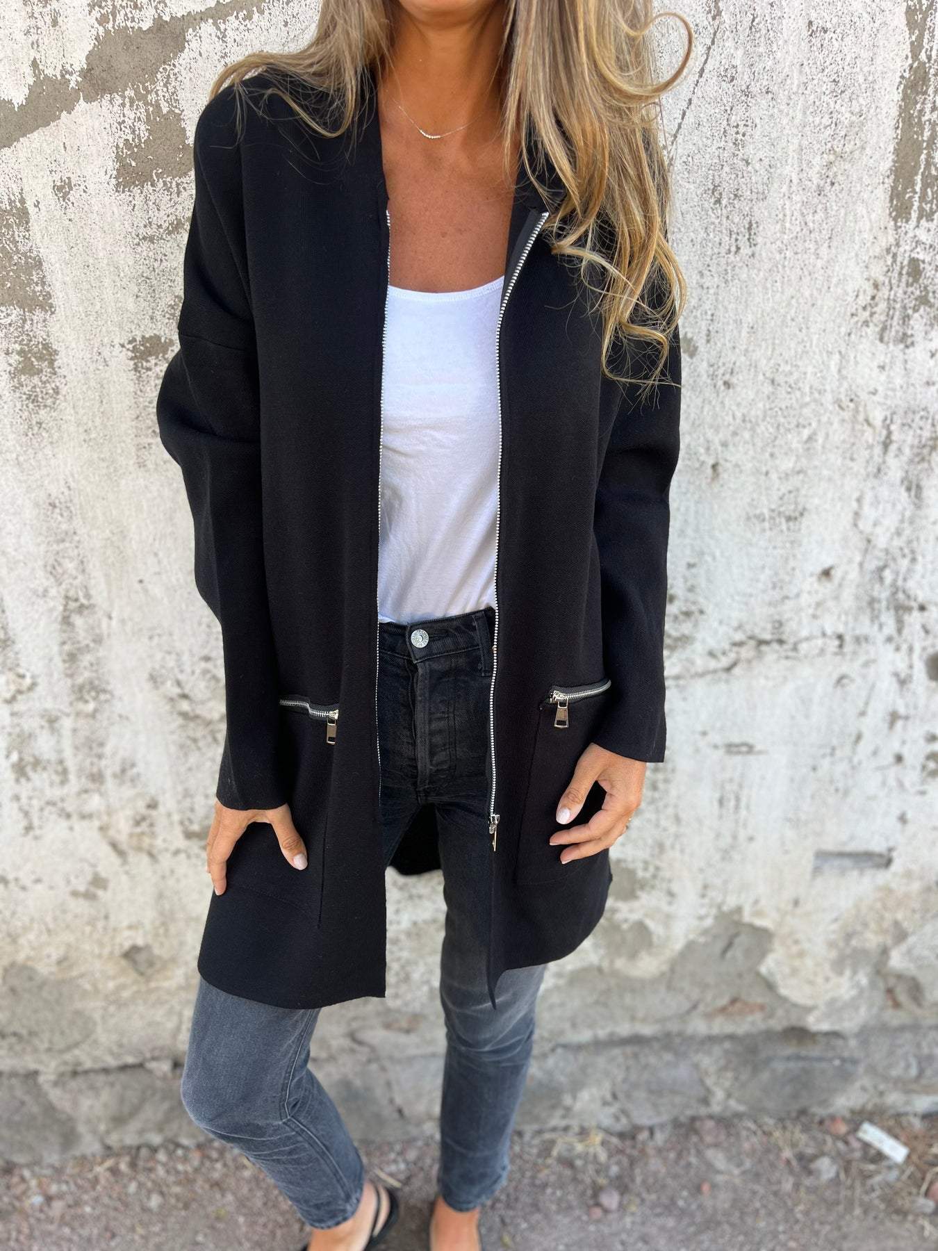 Round Neck Zipper Long Sleeve Casual Jacket tops