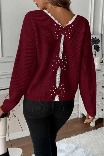 Women's V-neck Lace Patchwork Sweater sweaters Top