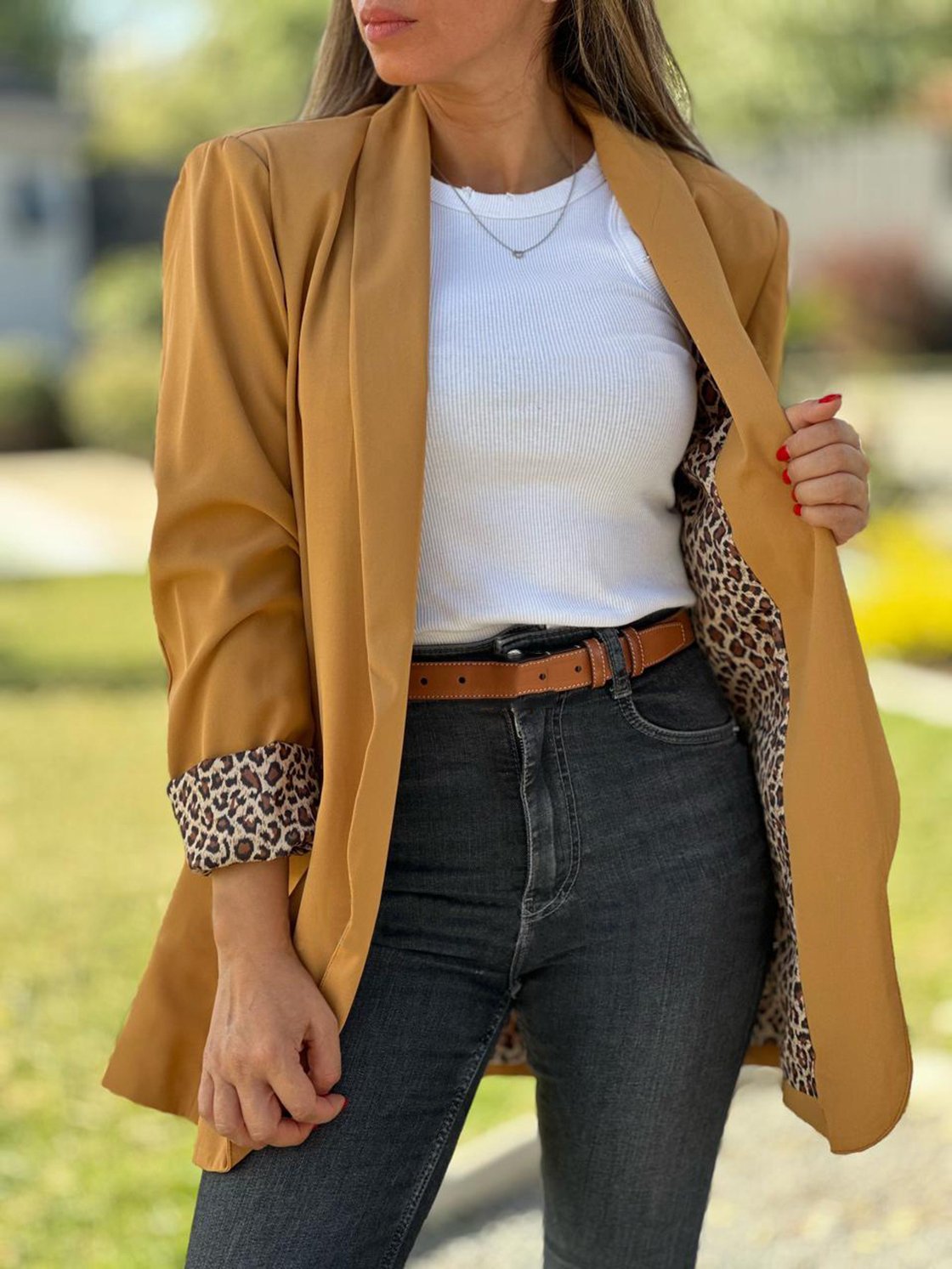 Women's Casual Leopard Print Contrast Blazer Jackets