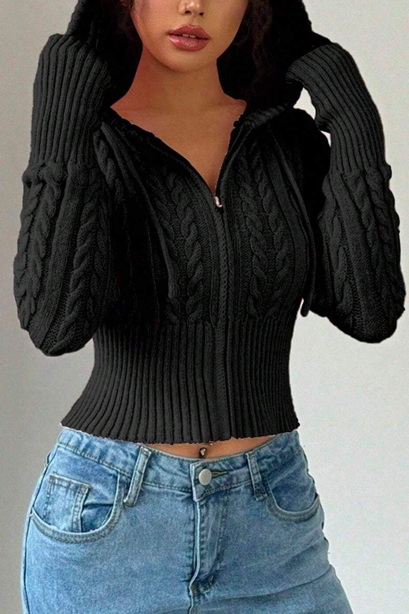 Women's Casual Solid Color Hooded Short Sweater sweatshirts Top