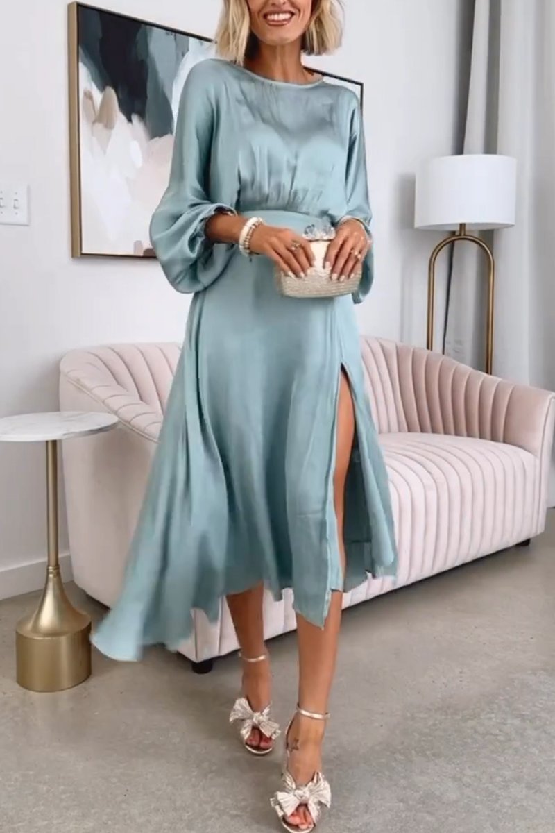 Women's solid color satin slit dress Dress