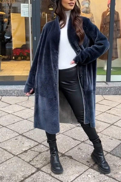 Women's Casual V-neck Long Wool Coat Coats Cotton Top