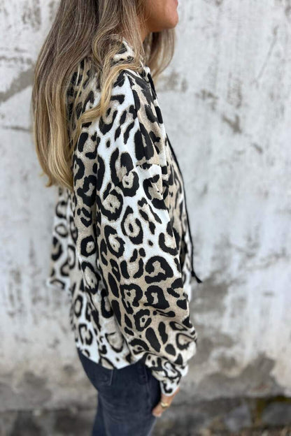 Women 's Leopard Print Hooded Long Sleeved Hoodie Top Hoodies Tops