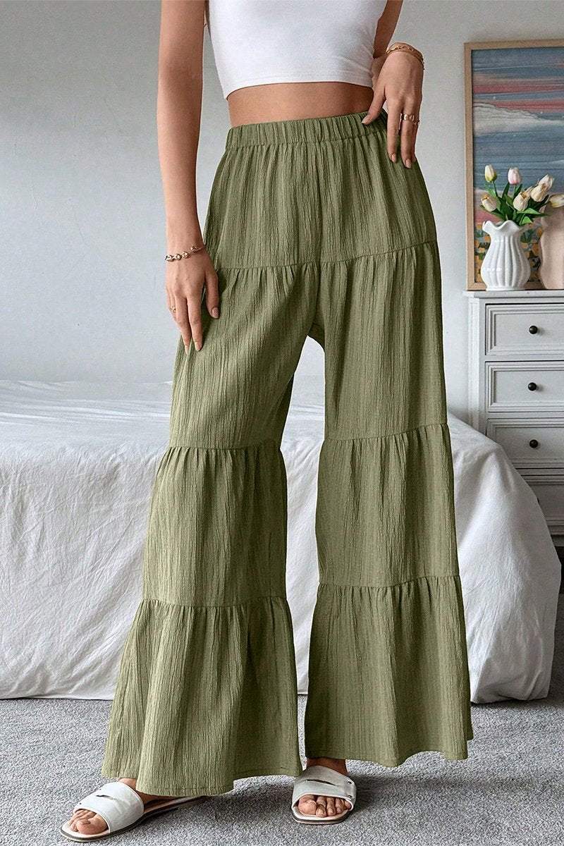 Women's Casual Solid Color Ruffled Wide Leg Pants bottoms pants