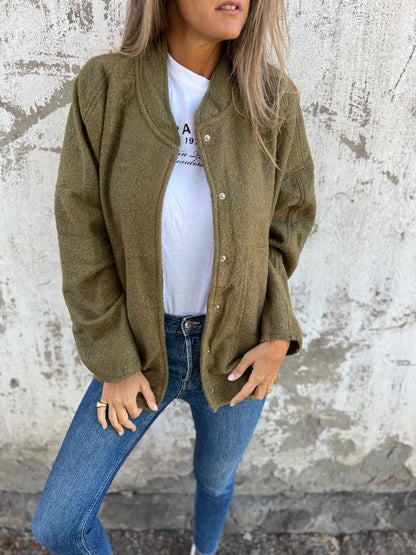 Casual Round Neck Single Breasted Jacket cotton Jacket