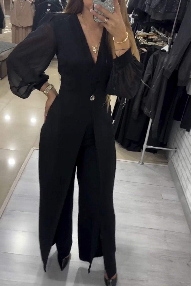 Women's V-neck Long-sleeved Suit Casual Jumpsuit Jumpsuit sets