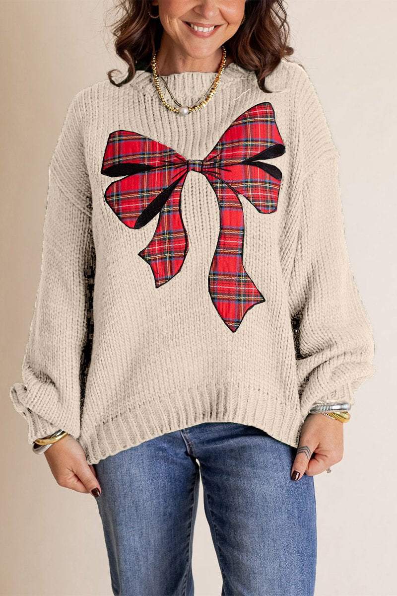 Women's Christmas Knitted Bow Sweater Cotton Sweaters Top