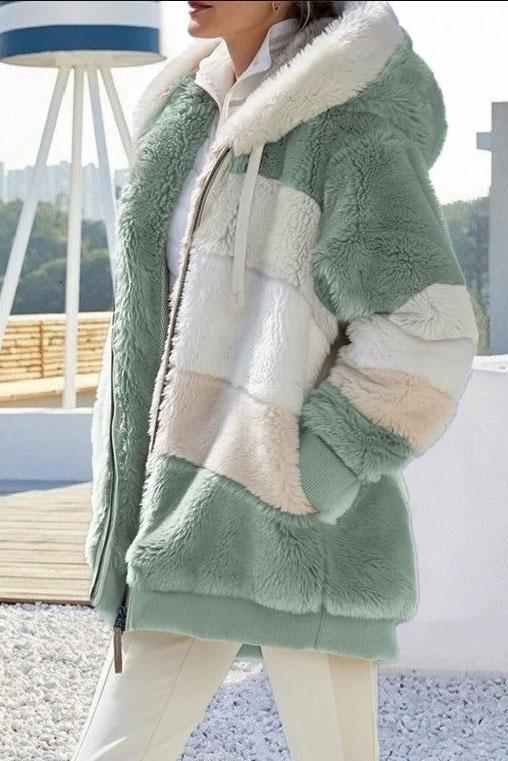 Women's Casual Warm Fur Contrast Hooded Jacket Coats skirts Top