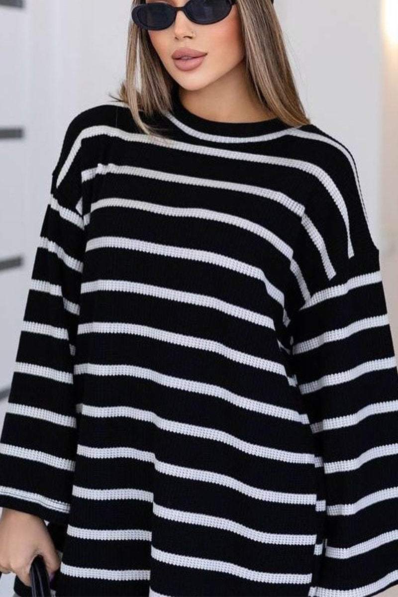 Women's Casual Round Neck Striped T-shirt Cotton T-shirts Top