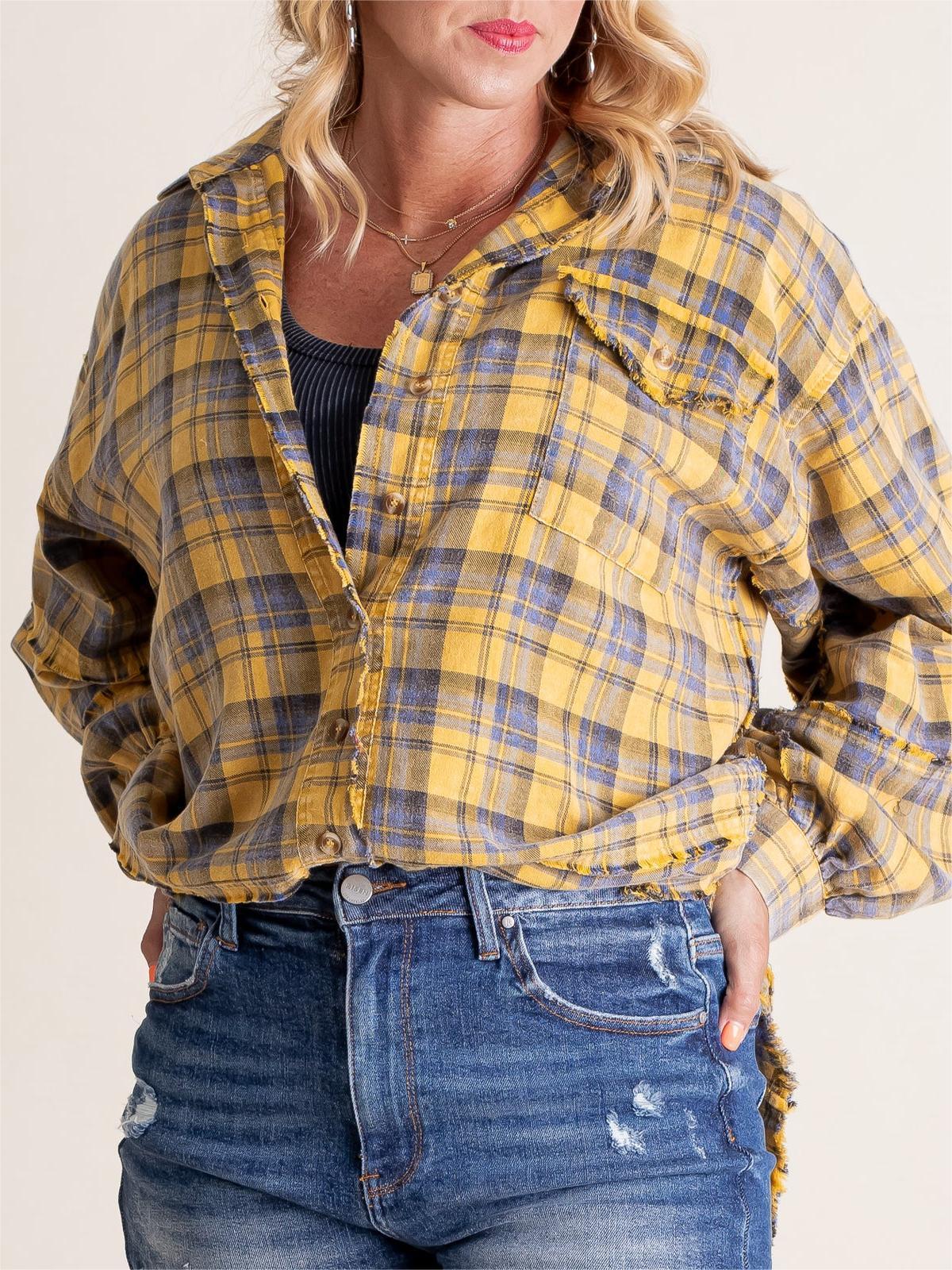 Women's Lapel Long Sleeve Plaid Shirt tops