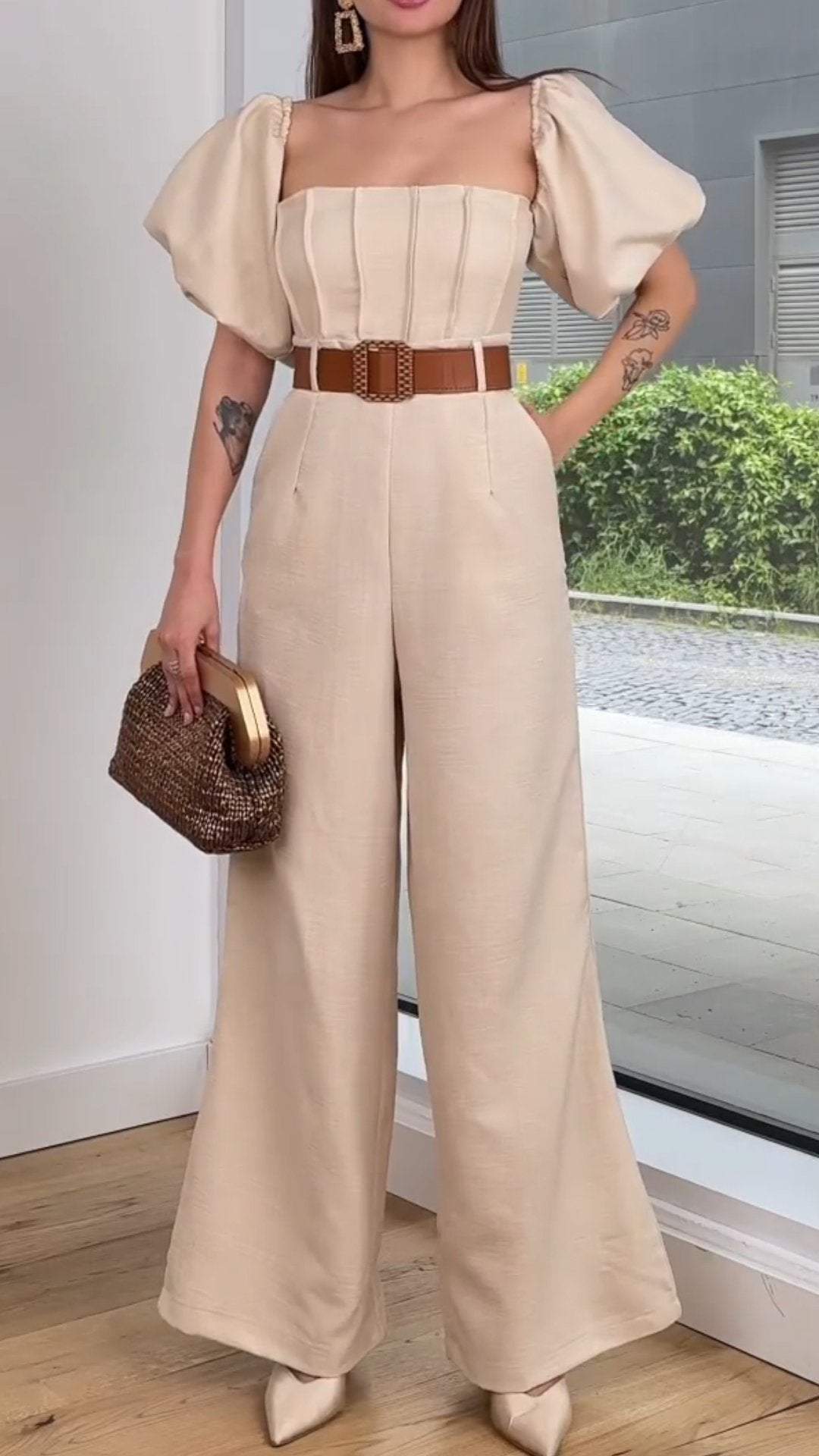 Women's Square Collar Jumpsuit Jumpsuit