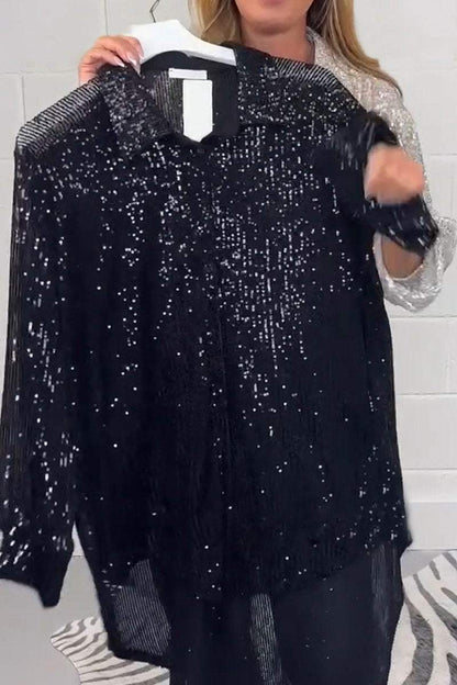 Women's Lapel Sequined Long Shirt Fashion Trends