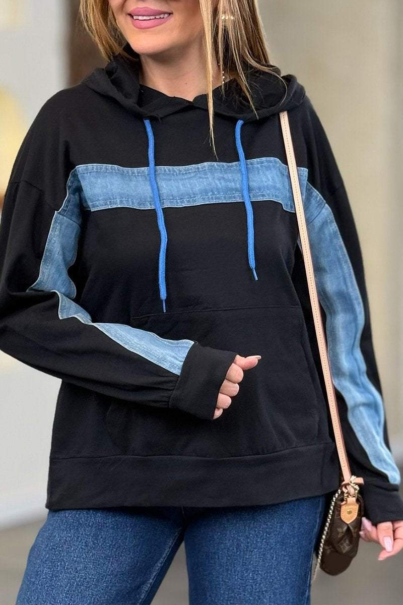 Women's Casual Patchwork Hooded Sweatshirt Sweatshirt Tops